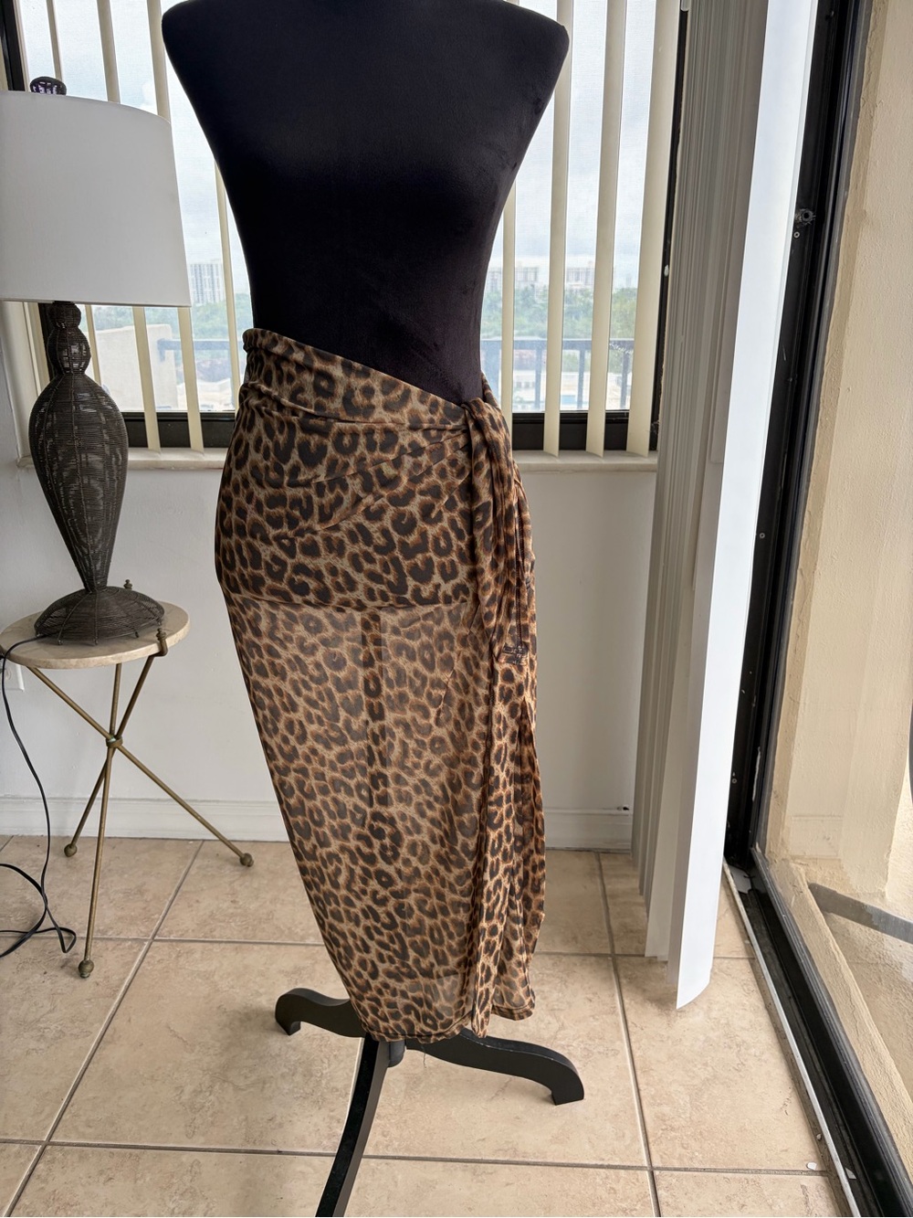 Express Vintage Leopard Print Sheer Mesh Sarong Wrap Skirt Swim Cover Up Set